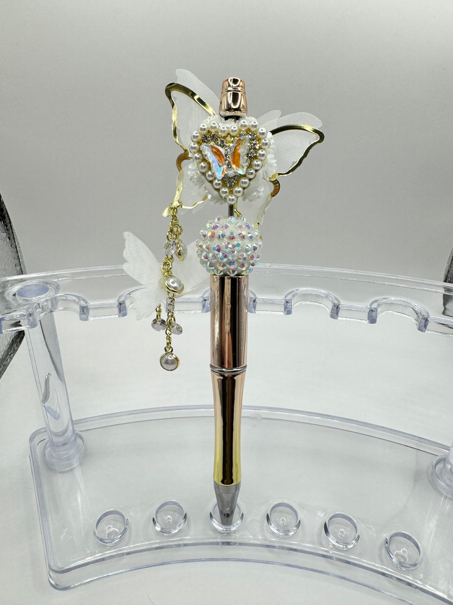 White & Gold Butterfly Fancy Pen