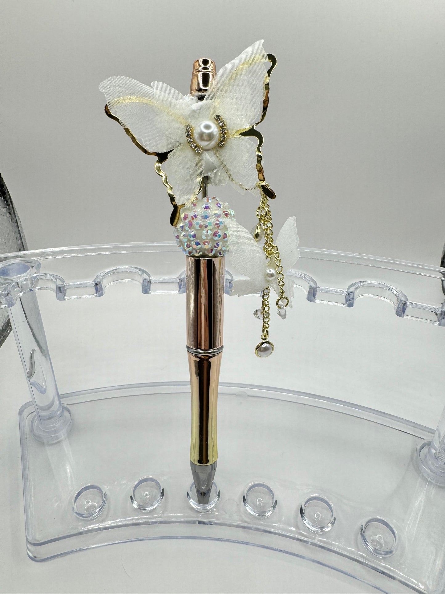 White & Gold Butterfly Fancy Pen