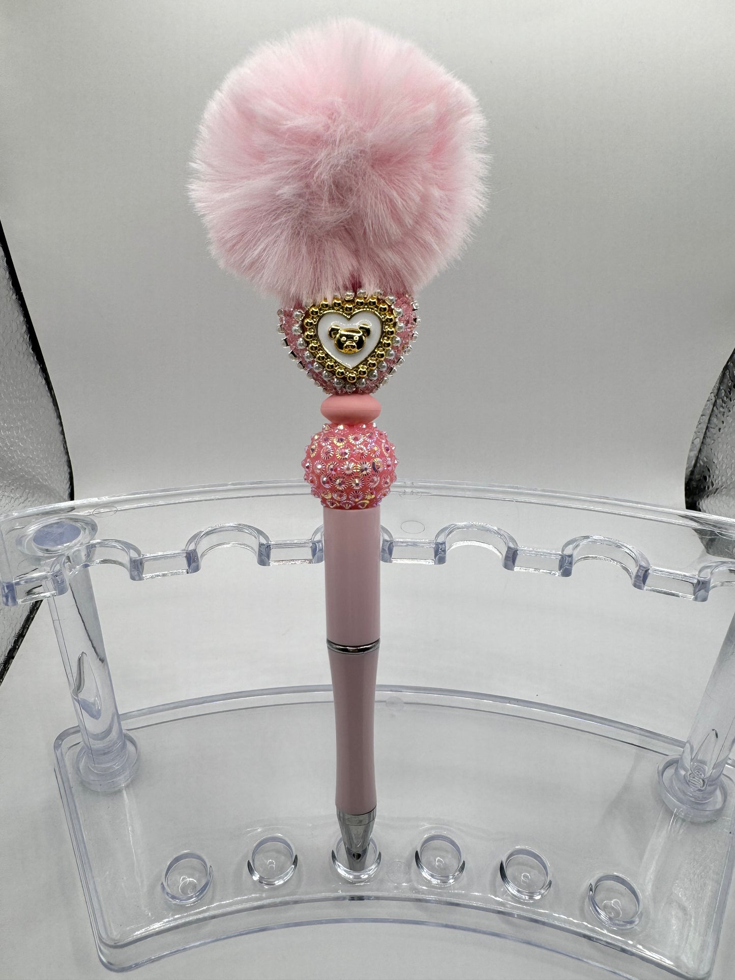 Pink Bear Heart Fancy Fluffy Pen