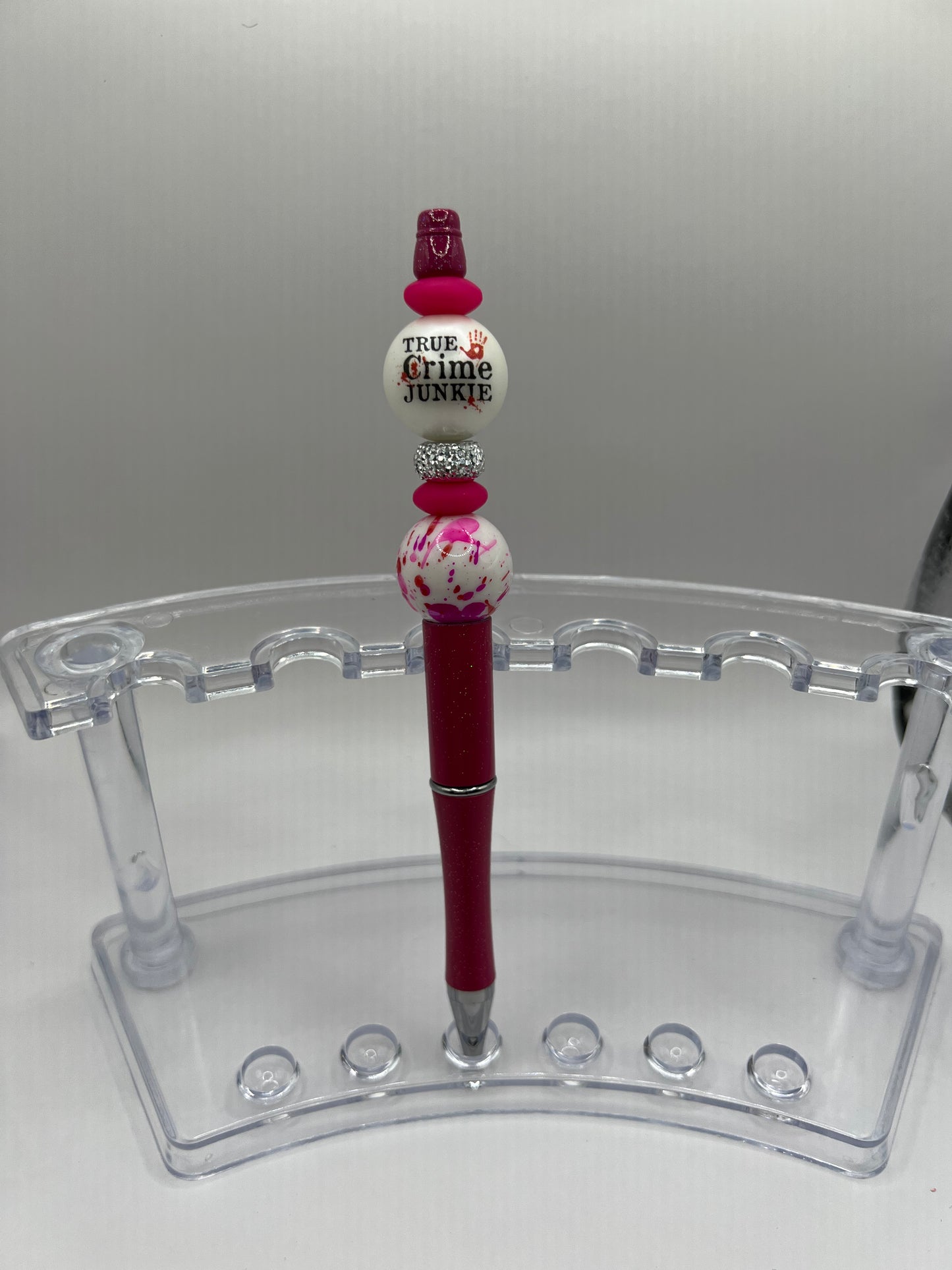 "True Crime Junkie" Pink Sparkle Pen