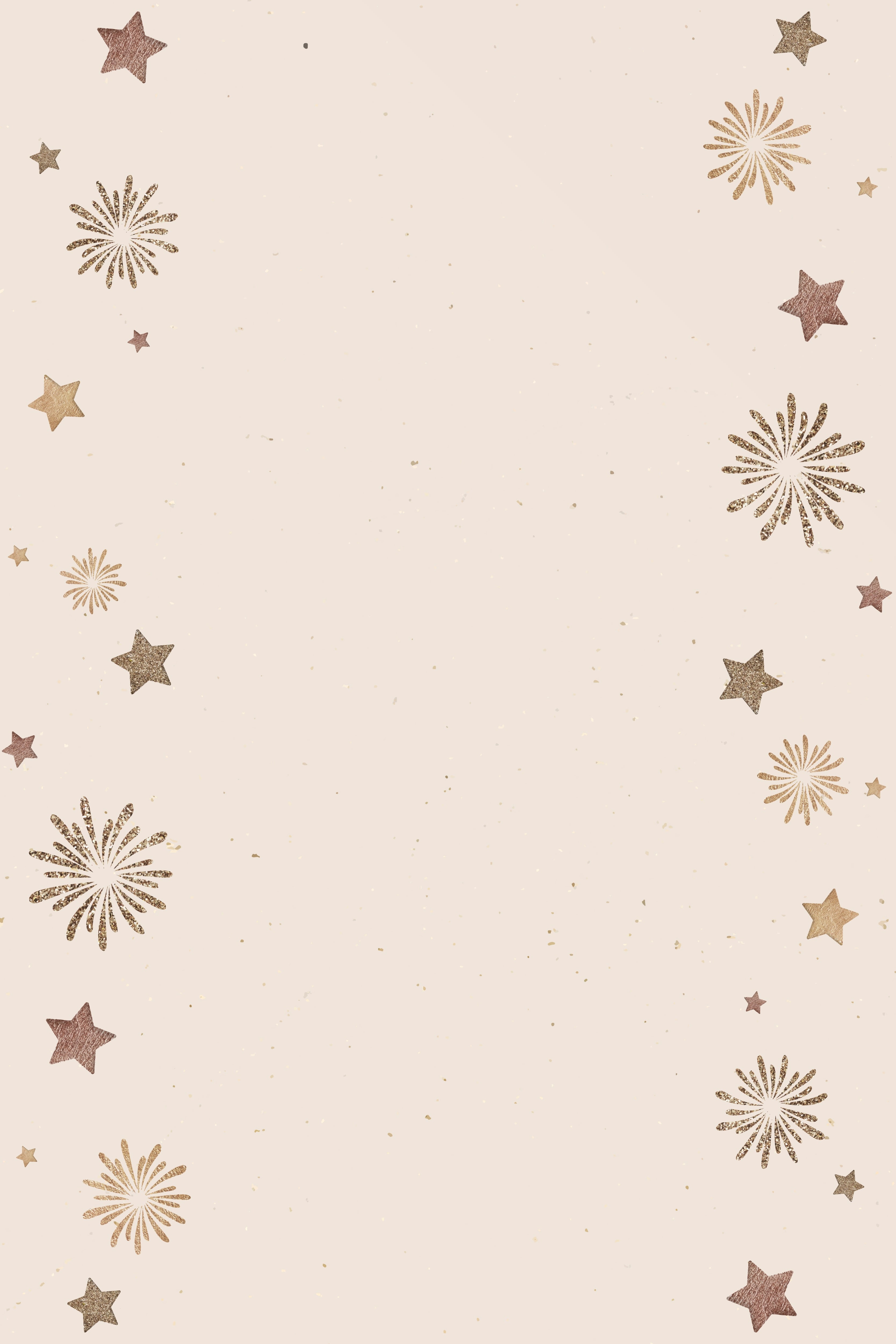 Pattern of stars and sunbursts on a beige background