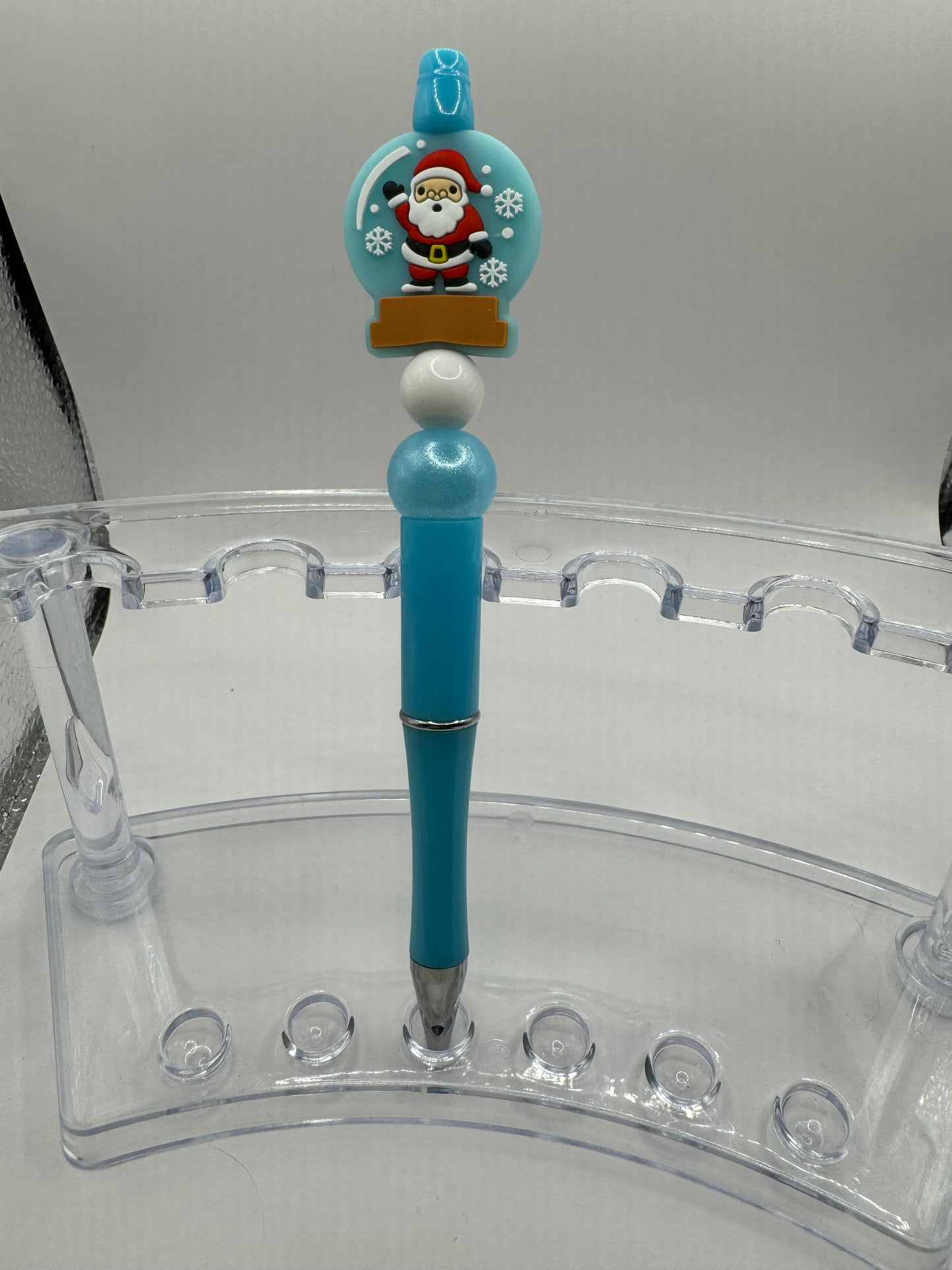 Blue Santa Snow Globe Pen