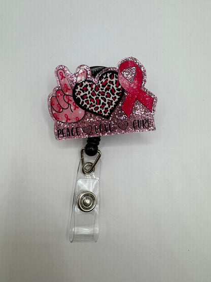 "Peace. Love. Cure." ID Holder (Cancer Awareness)